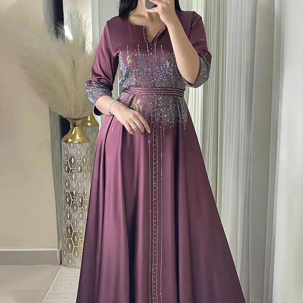 Matte Fabric Formal Dress with Rhinestone Embellishments