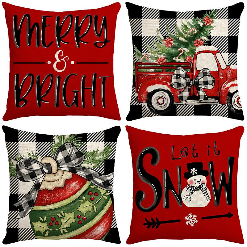 New Red Stripe Holiday Decoration Family Bell Snowman Christmas Sofa Cushion Cover Decorative Cushion