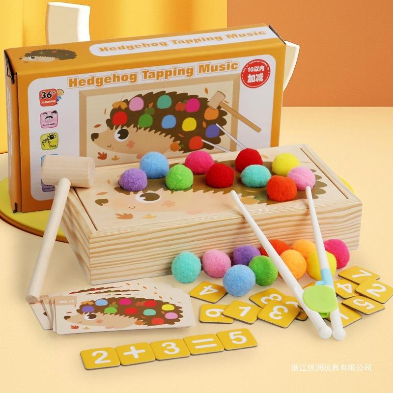 

Montessori Rainbow Knocking Table Knocking Music Knocking Pile Knocking Hammer Small Hammer Clamp Beads Children s Early Education Toys різнокольоровий