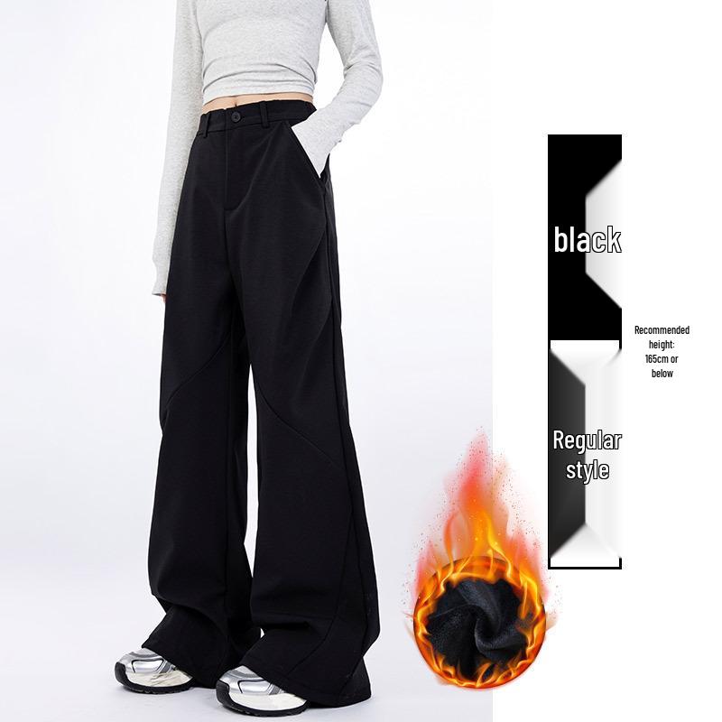 

Women s Spring Gray Velvet Wide-Leg Bell Bottom Pants - Versatile, Slimming, High-End Casual Suit. Large