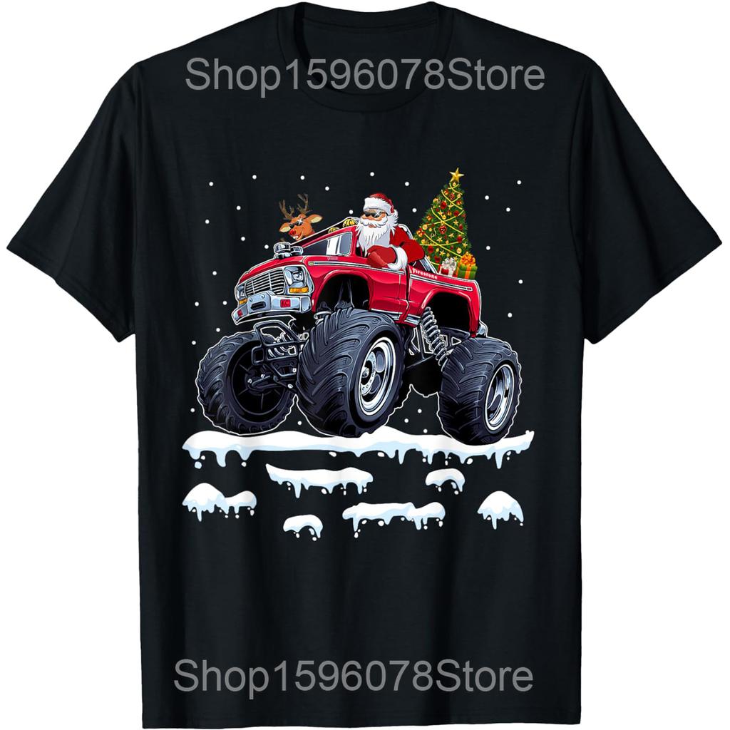 Santa Tractor Farm Truck Farmer Christmas Xmas Driving T Shirts Men Cotton Humor Streetwear Short Sleeve Unisex Loose Clothing