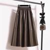 2024 Autumn/Winter Plus Size High Waist Leather A-Line Midi Skirt - Slimming and Stylish for Women