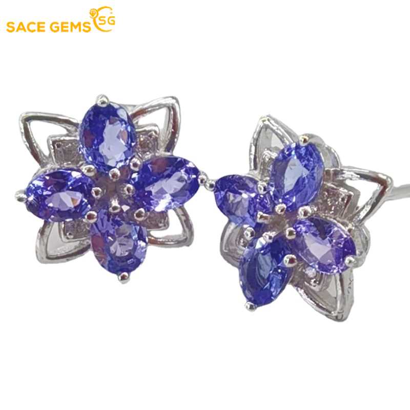 

Серьги-гвоздики SACE GEMS для женщин, серьги-гвоздики из 100% стерлингового серебра 925 пробы с танзанитом, ювелирные изделия для свадебной вечеринки, подарок синий