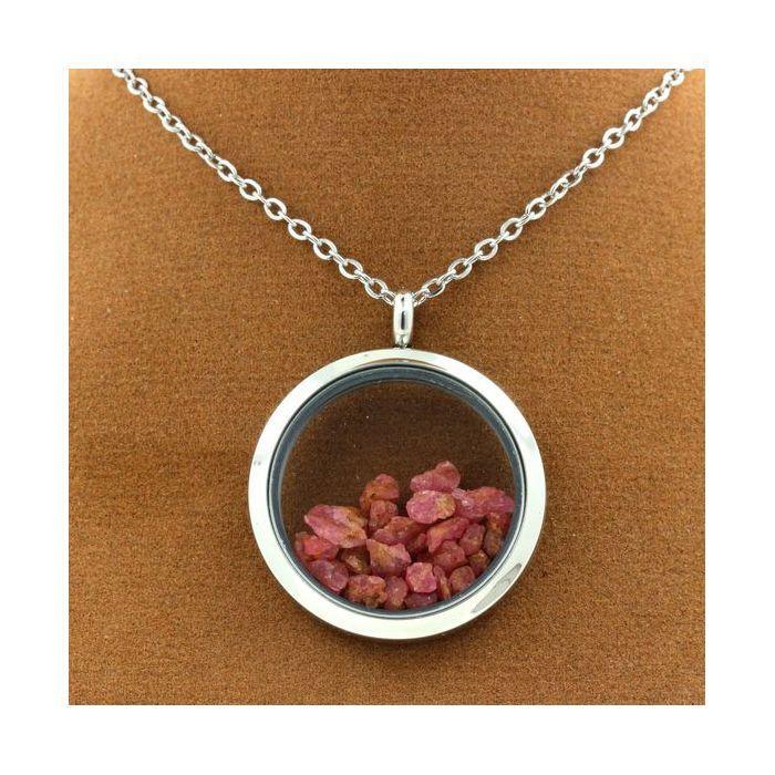 Pierres et Minéraux. Collier Spinelle brut. Modèle Médaillon 25 mm. Couleur Argent.