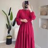 2024 Autumn Solid Color Crew Neck Top & High Waist Pleated Skirt Set