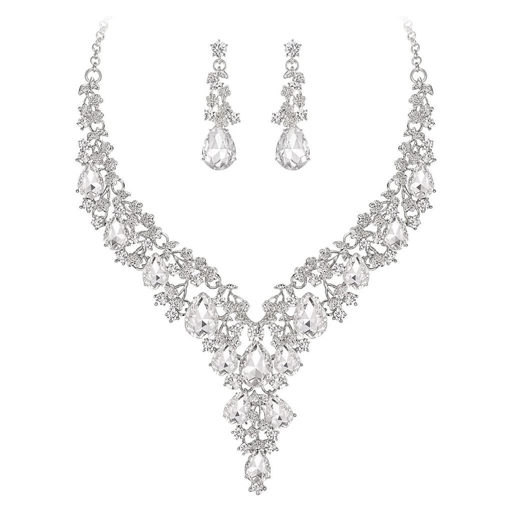 Bridal Fashion Necklace Earrings Crystal Banquet Jewelry Set