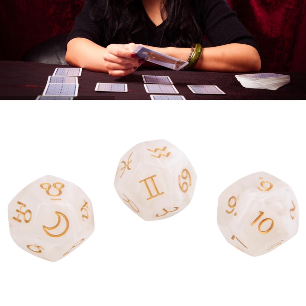 3 Peças Dados de Adivinhação de Resina Entretenimento para Reunião de Festa Dados de Astrologia Tarot de 12 Lados