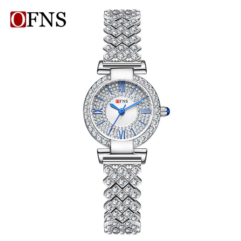 Oufanny Women's Retro Quartz Watch: Waterproof, Small Dial, Diamond Inlaid, Simple Design.