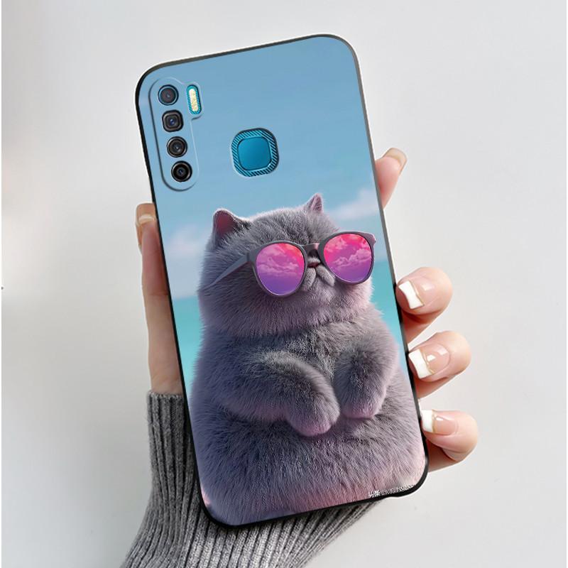 Handyhülle Für Infinix S5/S5 lite/X652/Camon 12 Air/CC6 Schwarz Niedliche Cartoons Bemalte Hülle Stoßdämpfer Weiche Stoßfeste Schwarze Hülle
