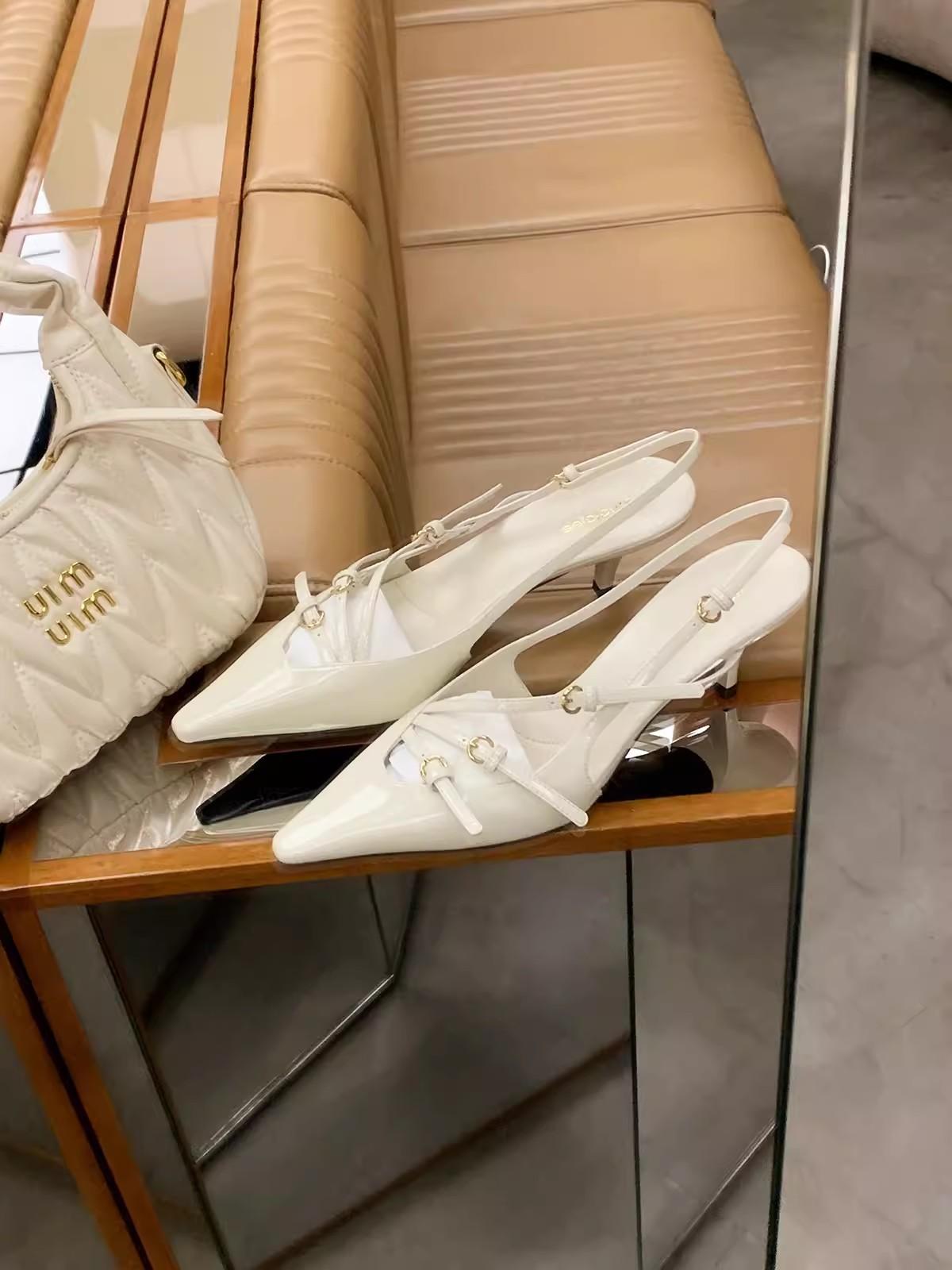 

Версия из овчины вашей сумки miu с острым носком, задние сандалии на высоком каблуке с пустой пяткой, женская обувь для работы и ужина 40