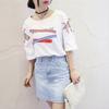 Vintage Women Letter Hollow Half Sleeve Round Neck Loose Tee Top T-shirt Bluzka