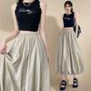 Spring and Summer Tooling Skirt Casual Loose Bud Skirt Women's Elastic Waist Pleated Tutu Skirt Mid-length Skirt
