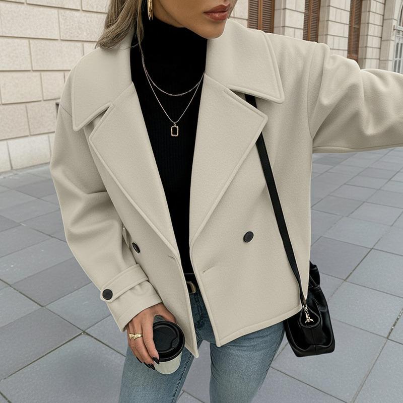 YYFS Damenmode, lässig, einfarbig, Herbst-Winter, langärmelig, POLO-Ausschnitt, Jacken und Mäntel