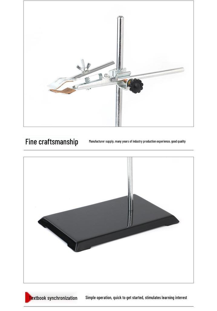 Iron Stand with Square Base for Laboratory Experiments - Complete Set with Flask Clamp & Burette Holder