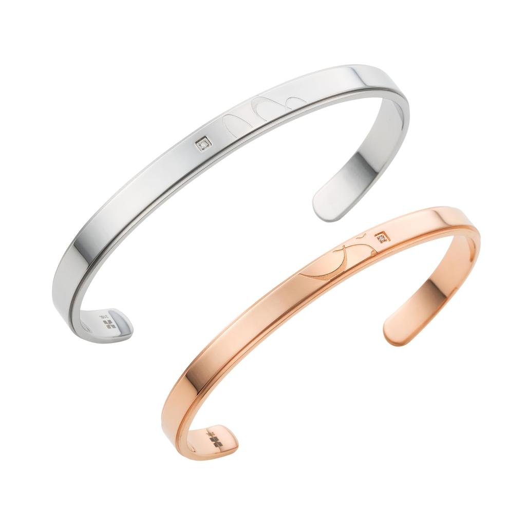 Pair Bangle Surgical Stainless Steel Diamond Pink Gold Silver [White Clover] & & 4SBG031GO&4SBG0032SV