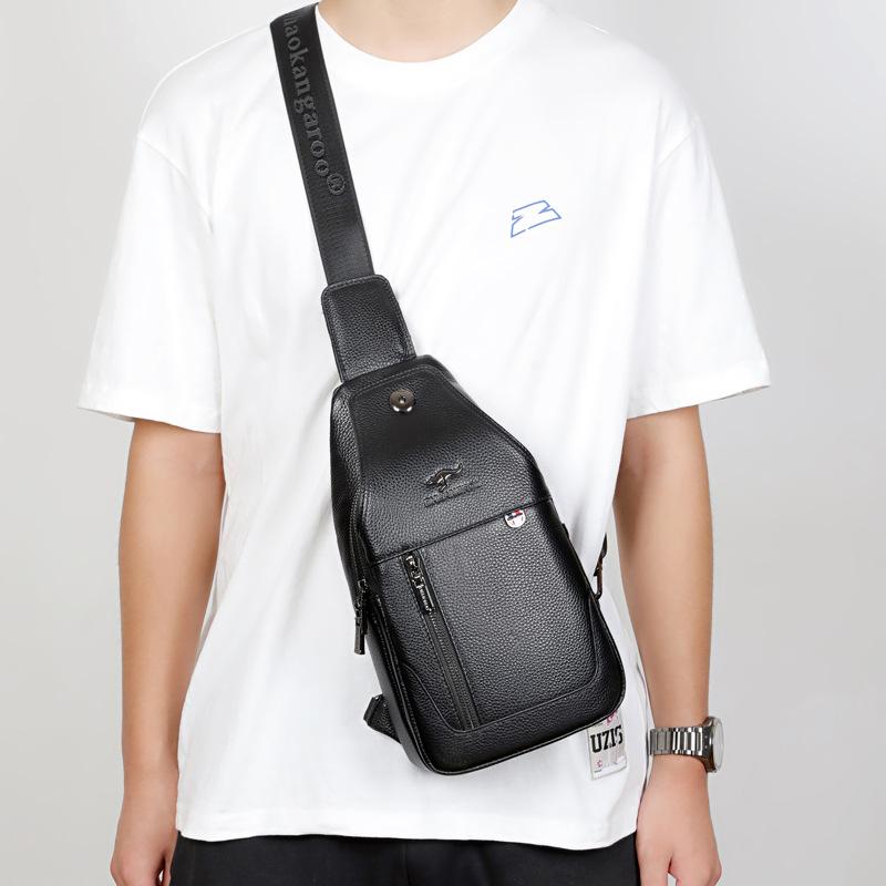 Emperor Kangaroo Men's Chest Head Cover Leather Crossbody Bag Casual Shoulder Bag Men's Genuine Leather Chest Leather Bag Breathable
