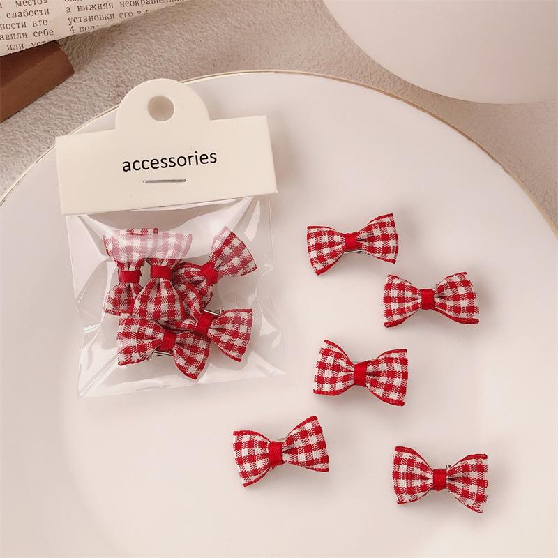 Red Plaid Bow Hair Clip & Tie Set - Gentle on Hair, Cute Jewelry