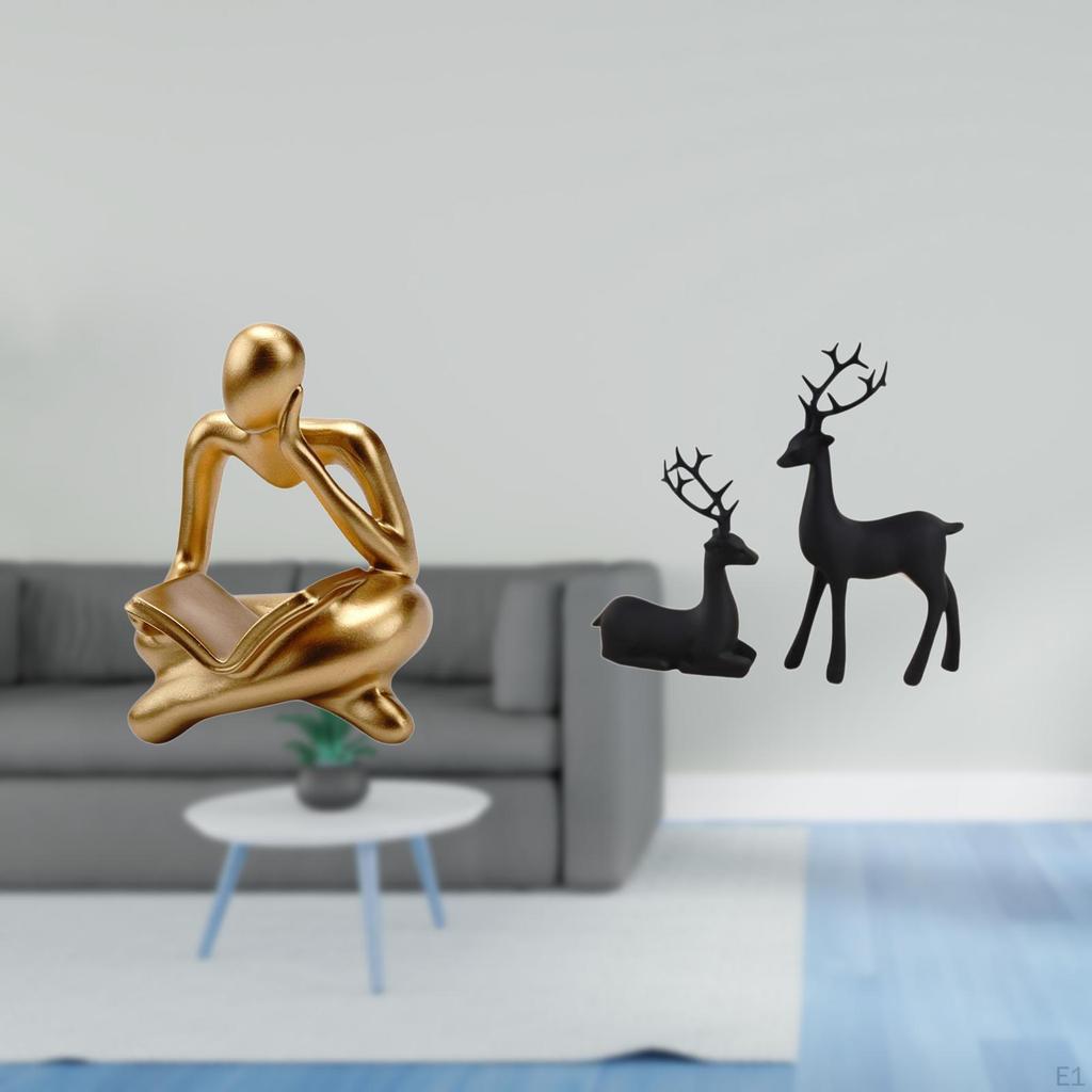Abstract Reindeer Thinker Statue Resin Figurine for Tabletop Living Room Shelf Office Bookshelf