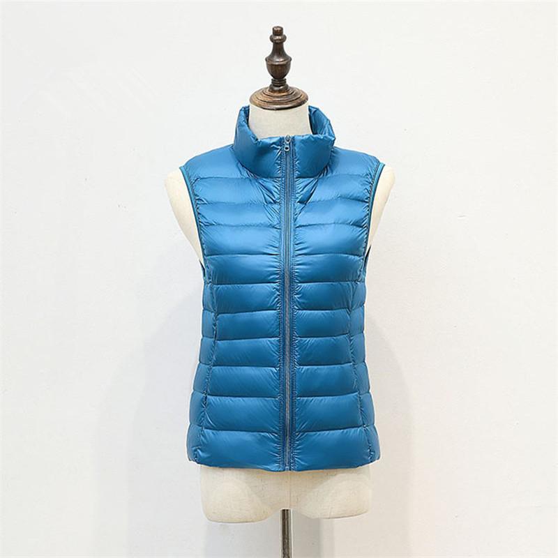 

Весенне-осенний женский короткий пуховый жилет с воротником-стойкой, легкий вес S-4XL XL озеро синий