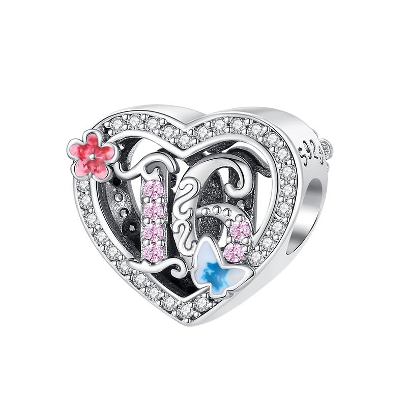 Multi Color Charms Fit Fashion Original Bracelets 925 Silver Colorful Zircon Rainbow Bead Love Heart Clip Charm DIY Jewelry