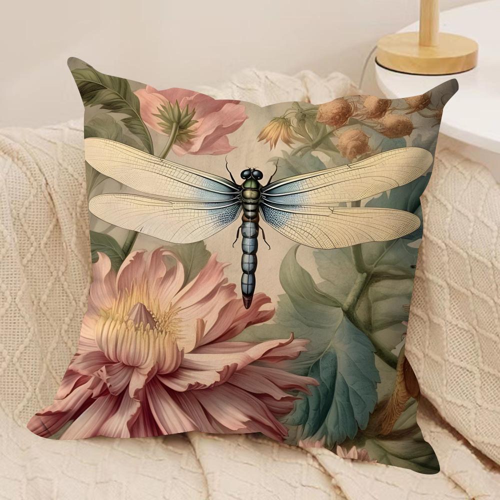 Dragonfly Lotus Cushion Cover Soft Plush Fabric DoubleSided Printed Cushion Covers for All Seasons Modern HomeDecor Gift
