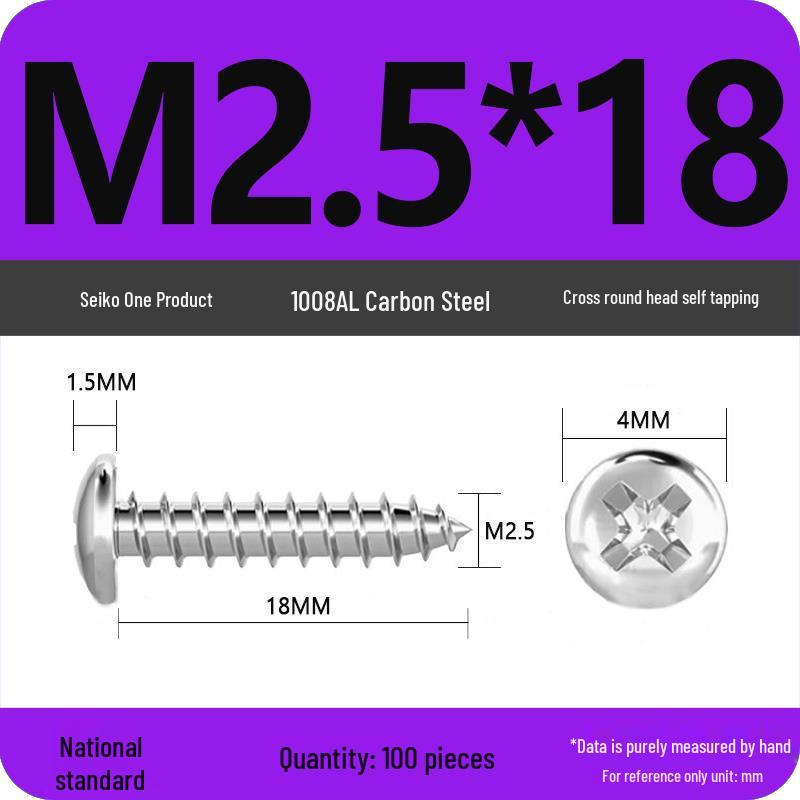 Galvanized Round Head Self-Tapping Screws PA Cross Pan (M1.2-M4, White Zinc, Pointed Tail)