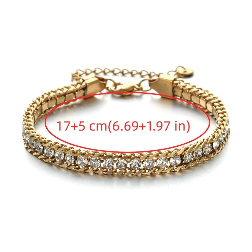 Luxury Iced Out Chain Bracelet Gold Color Shiny Rhinestone Bangle  Jewelry Gifts
