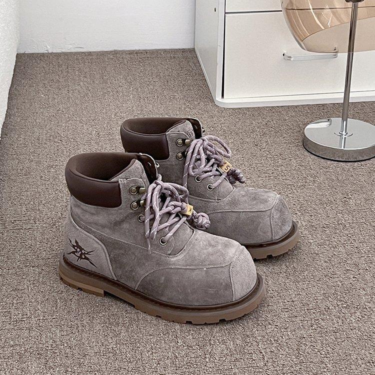 

Uncle Wen Morino Puzzle~ Boots 2025 New Platform Martin Boots Women s British Style Leather Rhubarb Boots Women s 40 серый