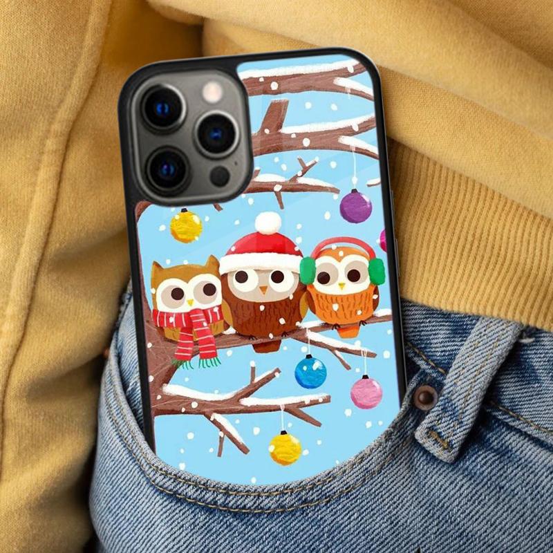 Christmas Owl Soft Phone Case for iPhone 17 Air 16e Pro max 15 Pro 13 14 Plus 11 12 MagSafe Magnetic Coque