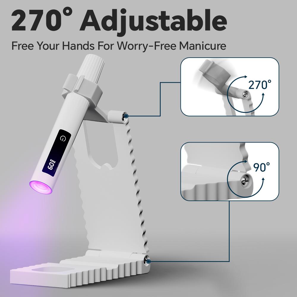 Portable Handheld Mini UV Nail Lamp with Timer, Adjustable Stand and Indicator, Rechargeable LED Nail Light for All Gel Nails