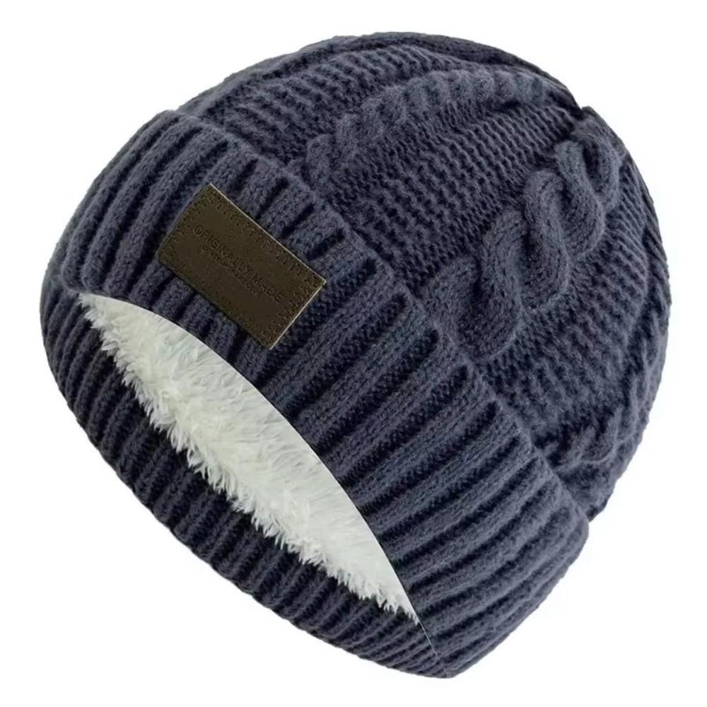 Casual Versatile Winter Knitted Hat Fleece-lined Warm Couple Beanie Thickened Coldproof Beanie Cap Unisex