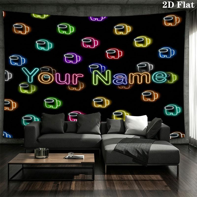 Among Us Custom Name Wall Tapestry Aesthetic Wall Hanging Printed Fabric Blanket Decorative Tapestries for Bedroom Living Room Home Decor