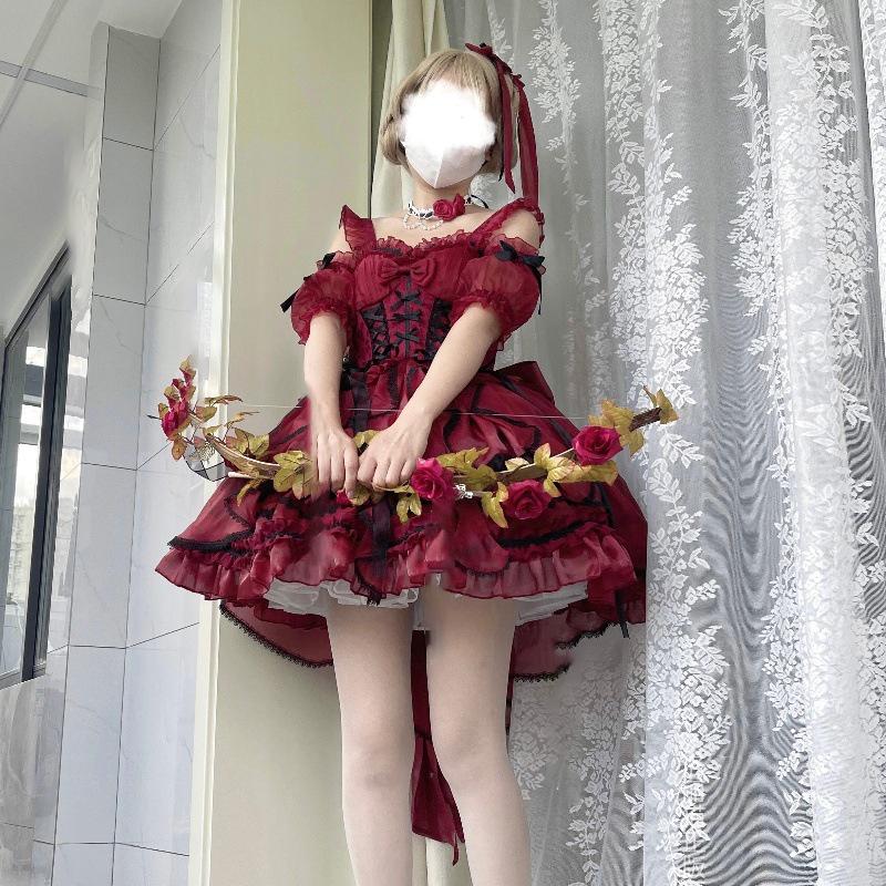 Lolita Cat Šaty Skleněná fantasy země Princeznovské šaty s rukávy Amway