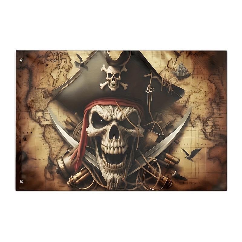 1pc a Pirate Flag Featuring The Jolly Roger Design with a Skull And Crossbones, Swords, And a Cannon. It Measures 152.4 cm by 91.44 cm, Made of 110D P
