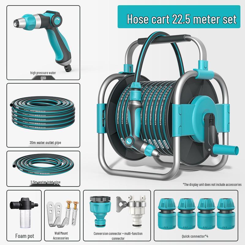 High-Pressure Car Wash Gun with Hose, Anti-Freeze Connector, Storage Rack, and Reel for Garden and Household Use