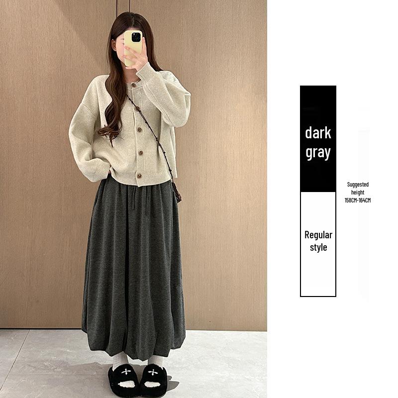 Khaki Sticky Rice Bud A-line Skirt: Women's High Waist Slimming Mid-length for Autumn 2025