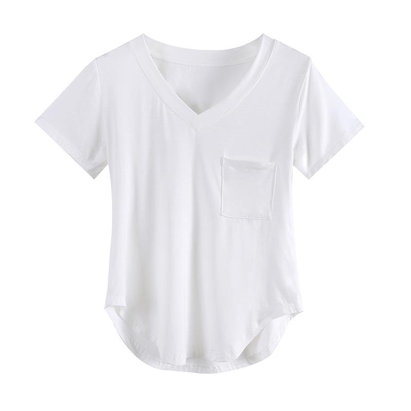 Modal V-neck Short-sleeved Women's T-shirt New Summer T-shirt Korean Style Loose Slimming Irregular Top