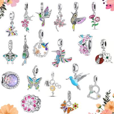 New Copper Spring Butterfly Hummingbird Pendant Beads Charms Fit Original Bracelet Women Diy Jewelry Trinket