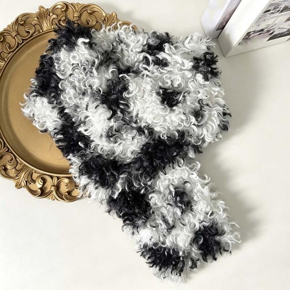 Thick Plush Faux Shearling Scarf Spotted Pattern Curly Fleece Collar Outdoor Shopping