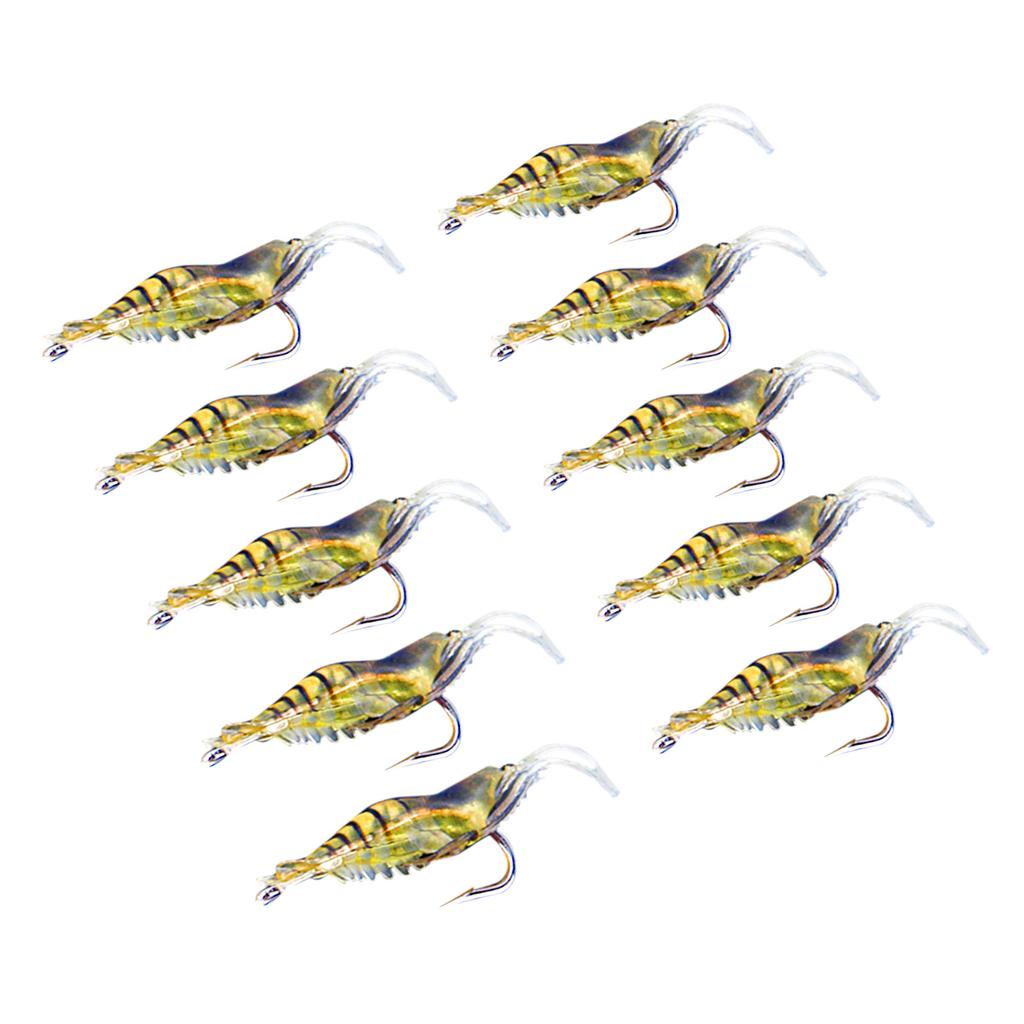 10pcs Shrimp Simulation Soft Prawn Lure Bait Hook Tackle Bass Fishing Lures