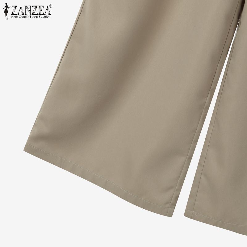 ZANZEA Women Short Sleeve Print Blouse and Pants Summer Two Piece Suit Sets