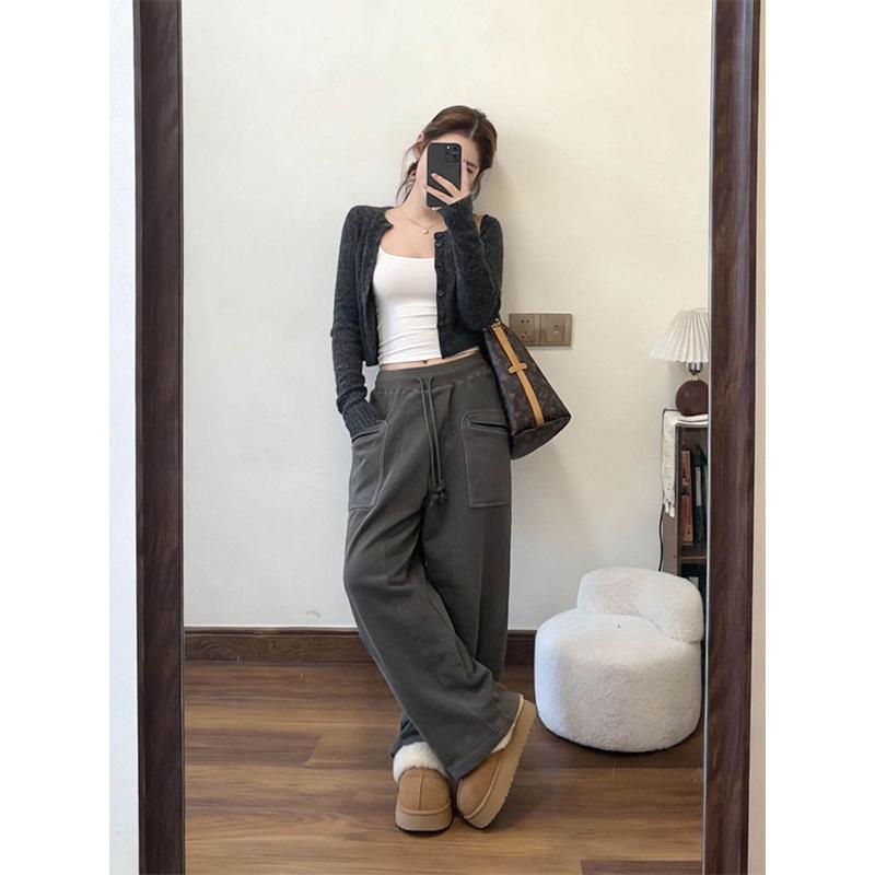 

Women s American Street Style High Waist Grey Wide-Leg Pants - Trendy, Slimming, and Loose Fit for Spring & Autumn XL