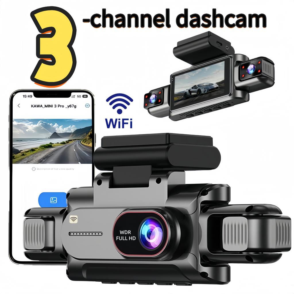 3-4 Kanal WiFi Dashcam, 1080P Full HD, APP WiFi-Steuerung, 3,5" Bildschirm, HD-Nachtsicht, 24h Parküberwachung