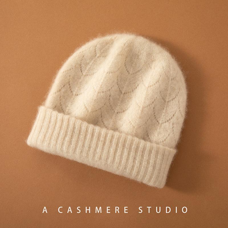 Autumn and Winter Cashmere Hat Women's Hollow Double-layer Casual Ear Protection To Show the Face, Small Wool Knitted Pile Hat Worn On Both Sides