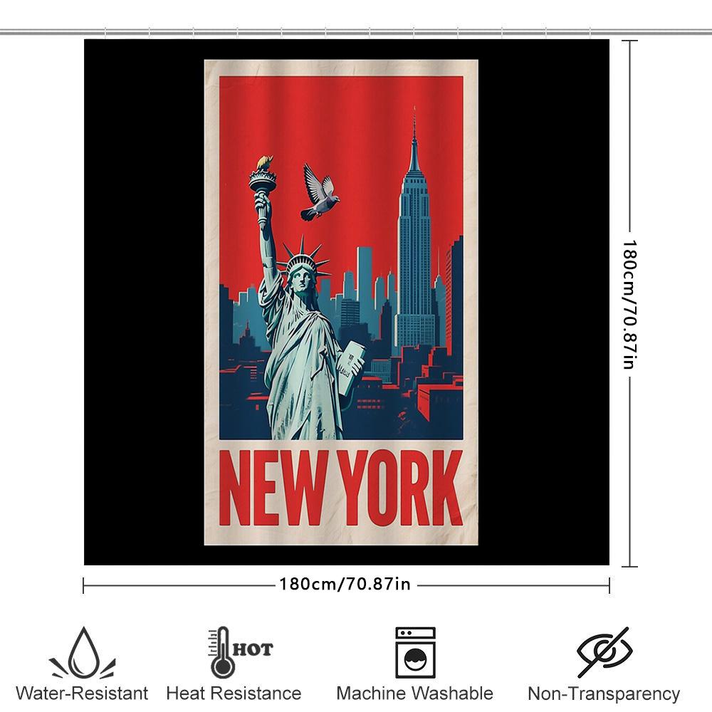 New York City Skyline Statue Of Liberty Shower Curtain Waterproof Bathroom Decor Modern Art Wall Hanging Home Decoration