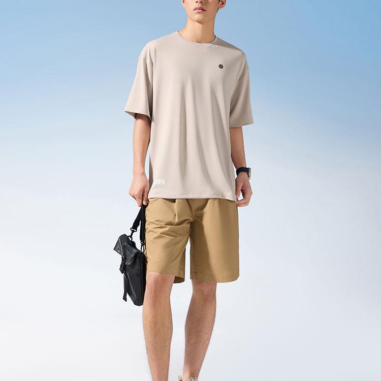 Anta Training Series Letter Round Neck Pullover Short Sleeve Drop Shoulder T-Shirt Men Tops Gray 952427122-3