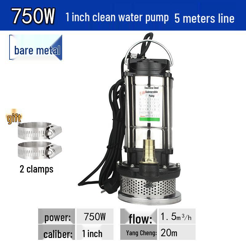 Stainless Steel 220V Small Submersible Water Pump for Household, High Head, Agricultural, and Sewage Use.