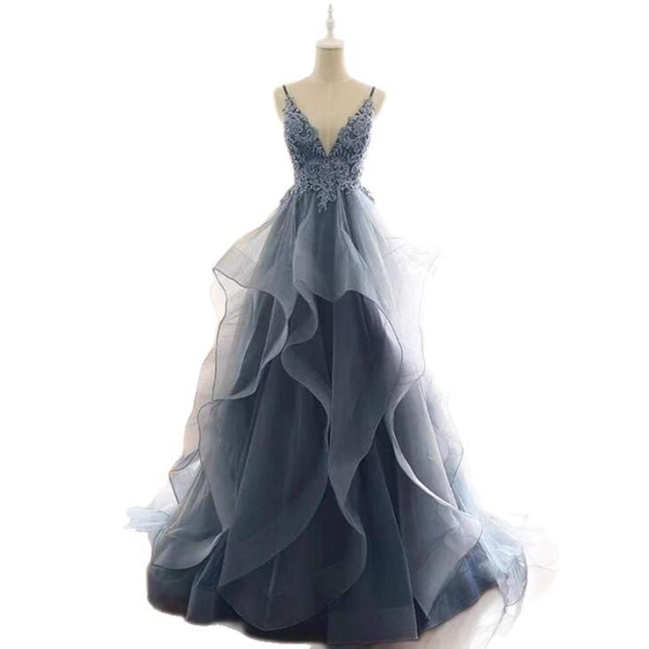 Bel Canto Solo Performance Suit Student Art Test Dress Mori Host Evening Dress High-end Light Luxury Niche Blue