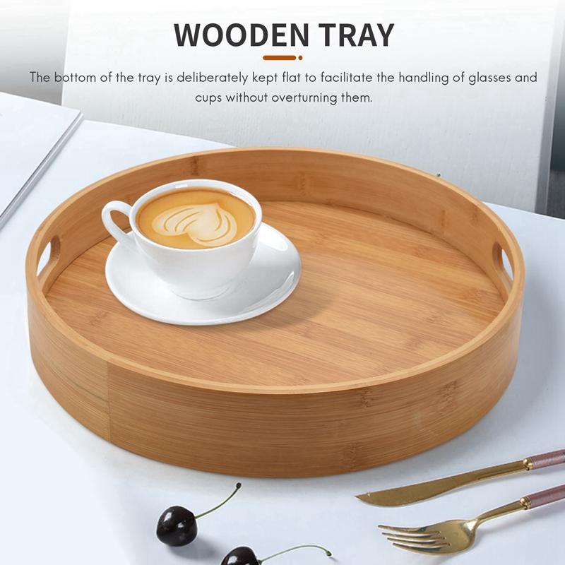 Promotion! Round Serving Bamboo Wooden Tray for Dinner Trays Tea Bar Breakfast Food Container Handle Storage Tray 3 Eco-Friendly