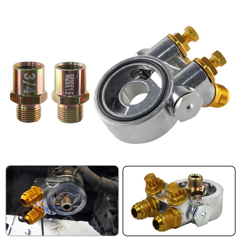 AN10 Oil Filter Universal Cooler Sandwich Plate  Block Adapter Thermostat 3/4" -16UNF & M20*1.5 And 1/8"NPT Aluminum Silver